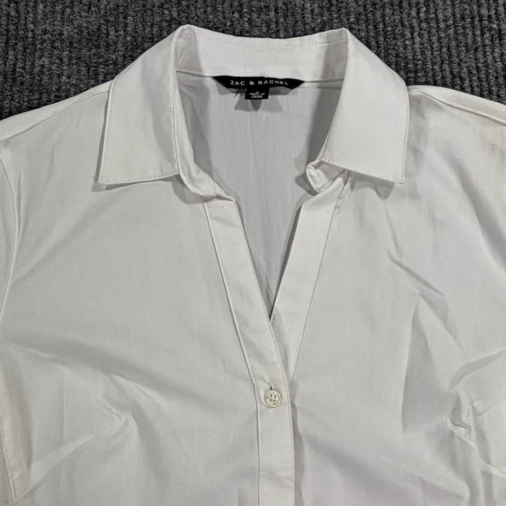 Zac & Rachel Blouse Women Size S White Eyelet Lace Trim 3/4 Sleeve Button Down